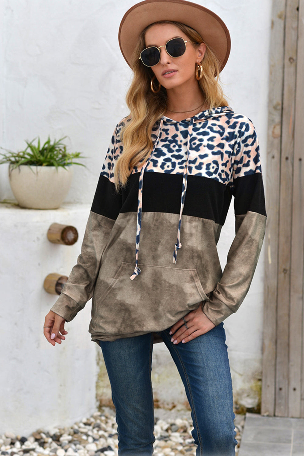 Leopard Patchwork Hooded Tops