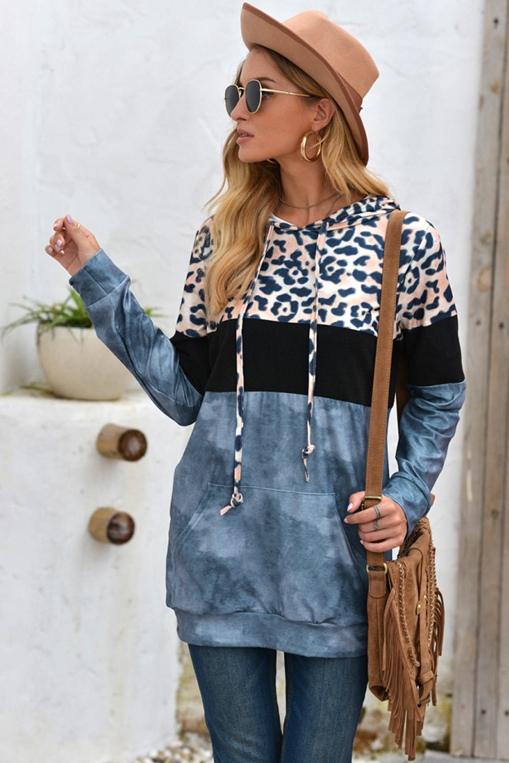 Leopard Patchwork Hooded Tops