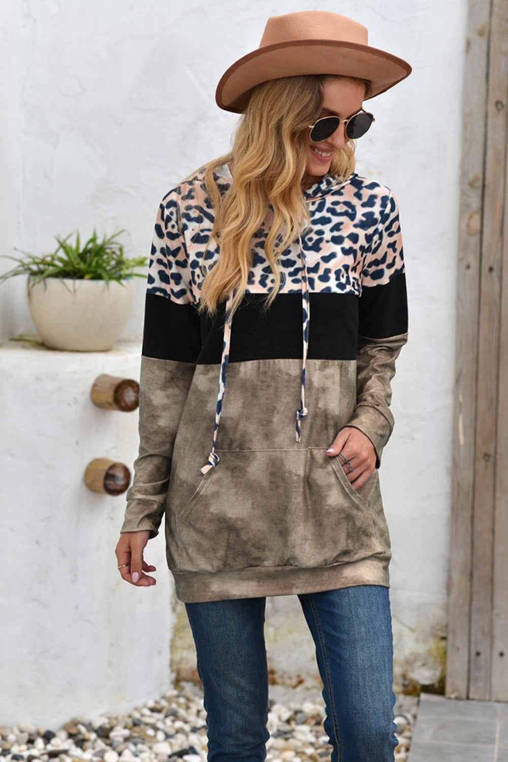 Leopard Patchwork Hooded Tops