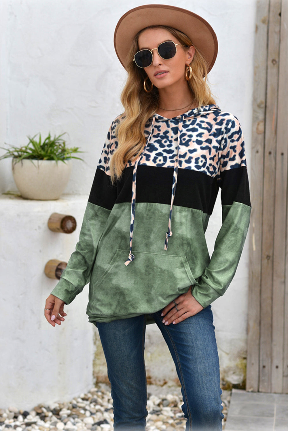 Leopard Patchwork Hooded Tops