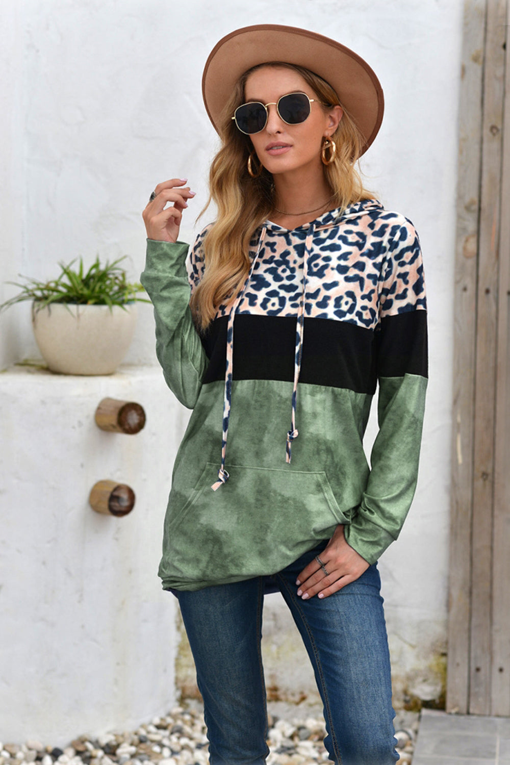 Leopard Patchwork Hooded Tops