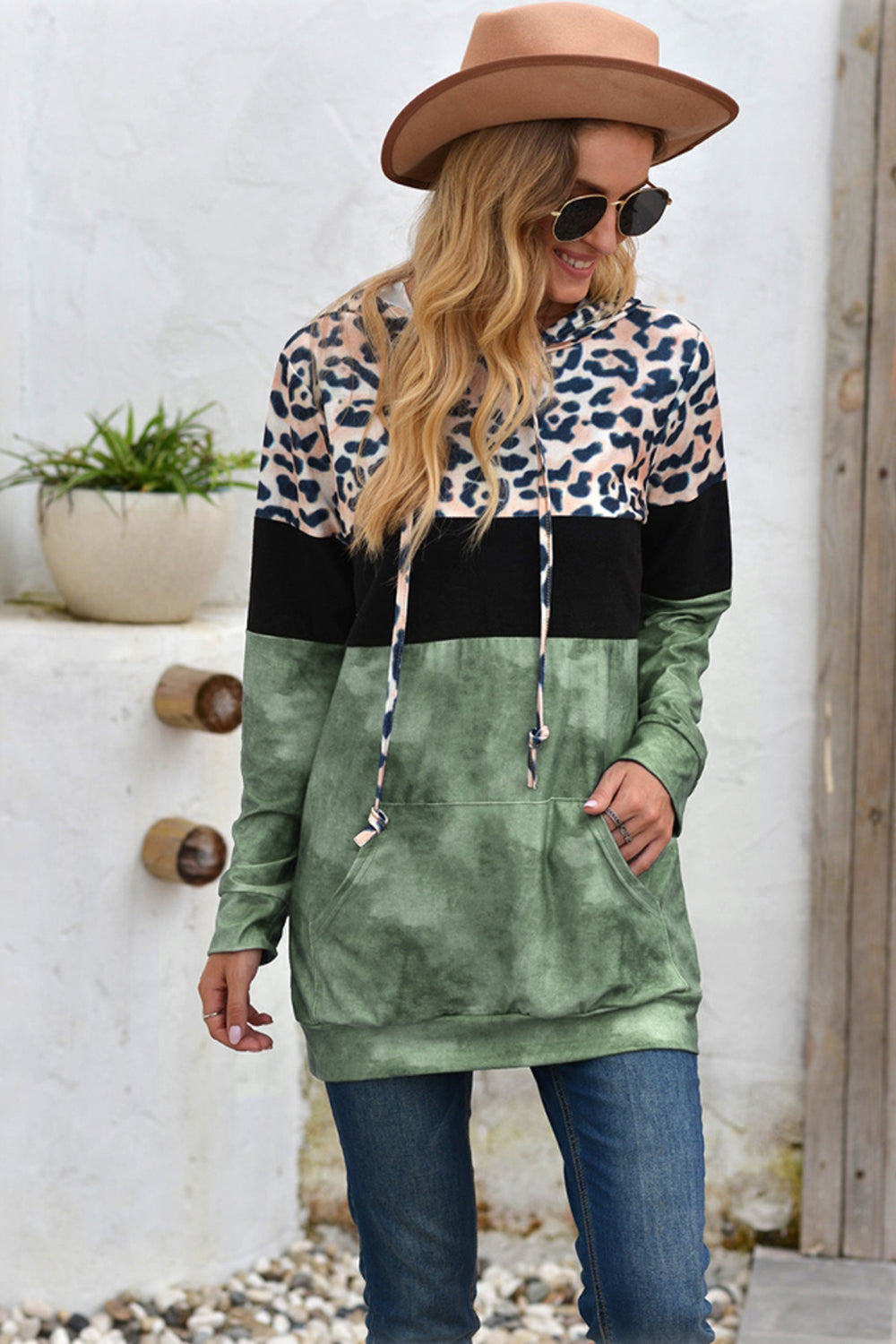 Leopard Patchwork Hooded Tops