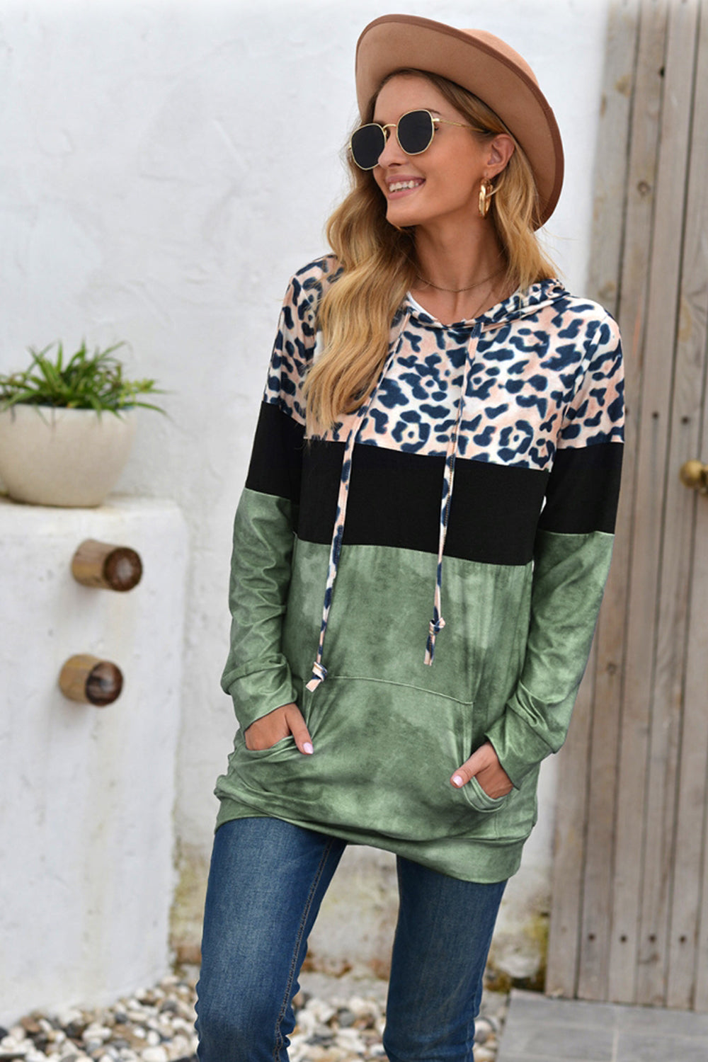 Leopard Patchwork Hooded Tops