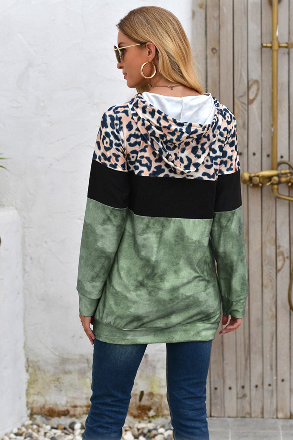Leopard Patchwork Hooded Tops
