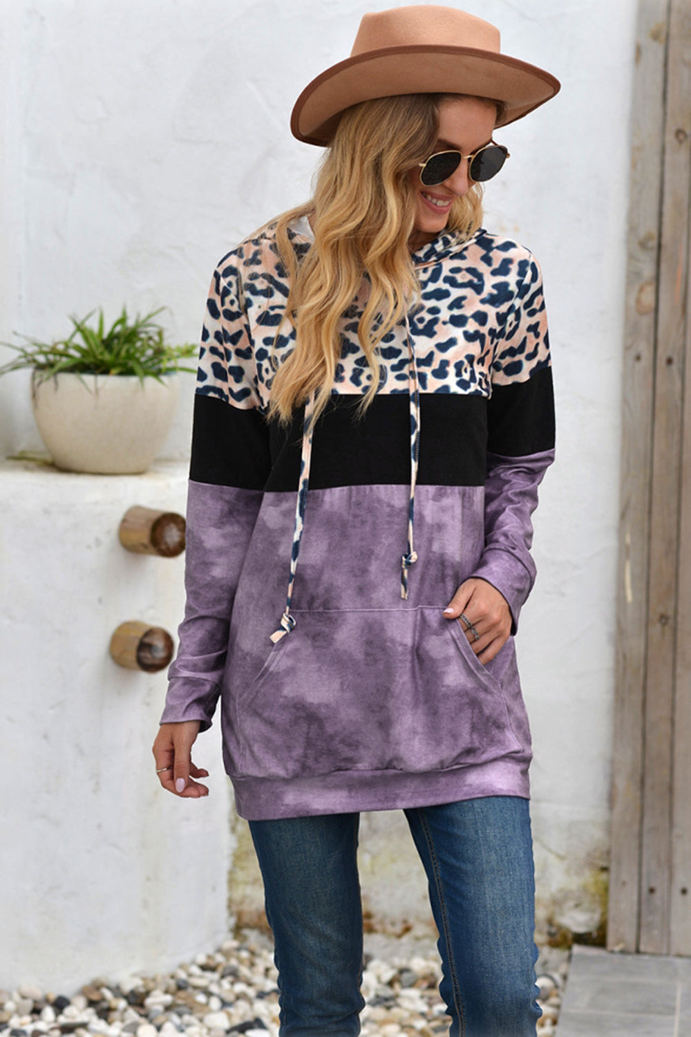 Leopard Patchwork Hooded Tops