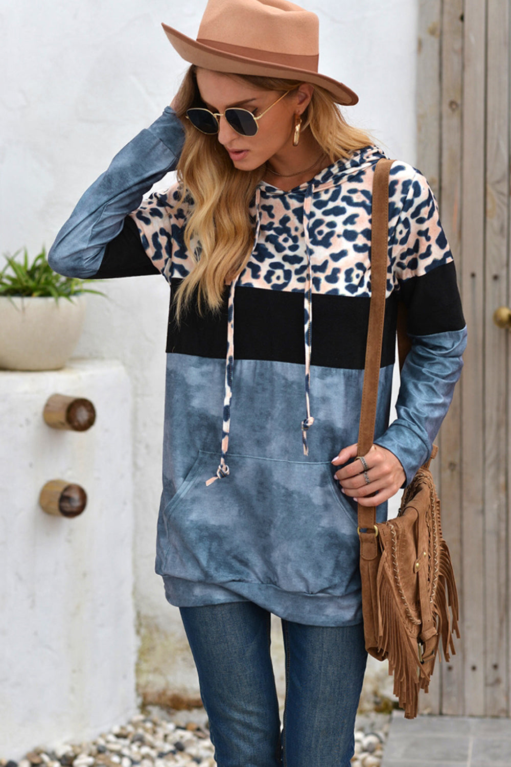 Leopard Patchwork Hooded Tops