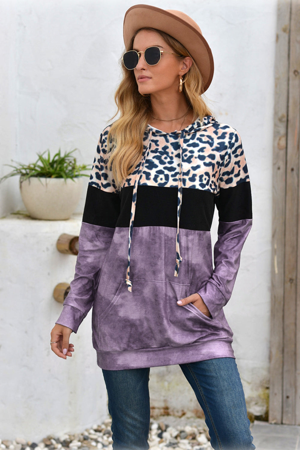 Leopard Patchwork Hooded Tops