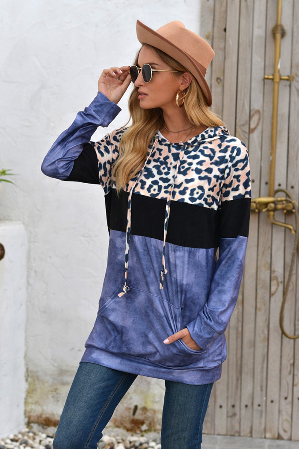 Leopard Patchwork Hooded Tops