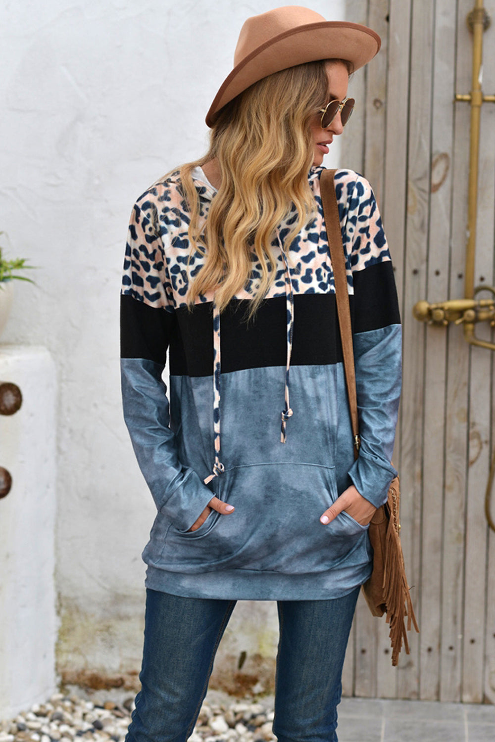 Leopard Patchwork Hooded Tops