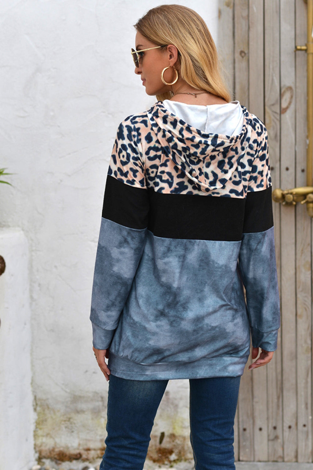Leopard Patchwork Hooded Tops
