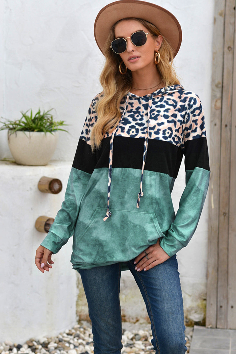 Leopard Patchwork Hooded Tops
