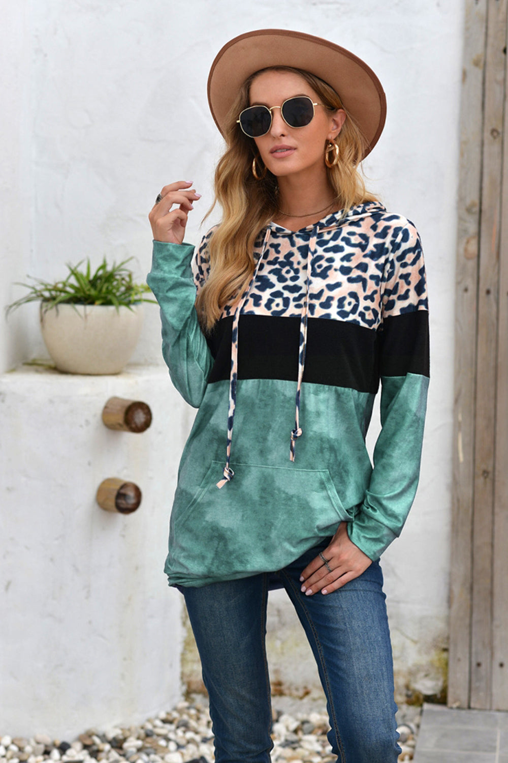Leopard Patchwork Hooded Tops