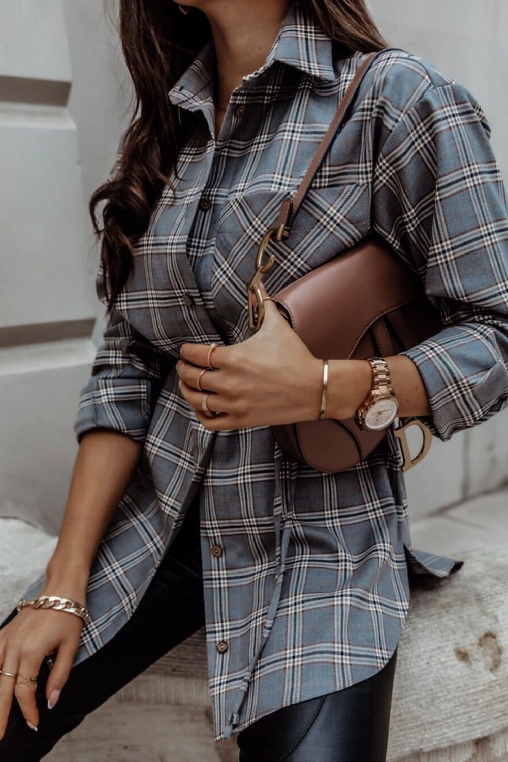 Plaid Mid-Length Long-Sleeved Shirt