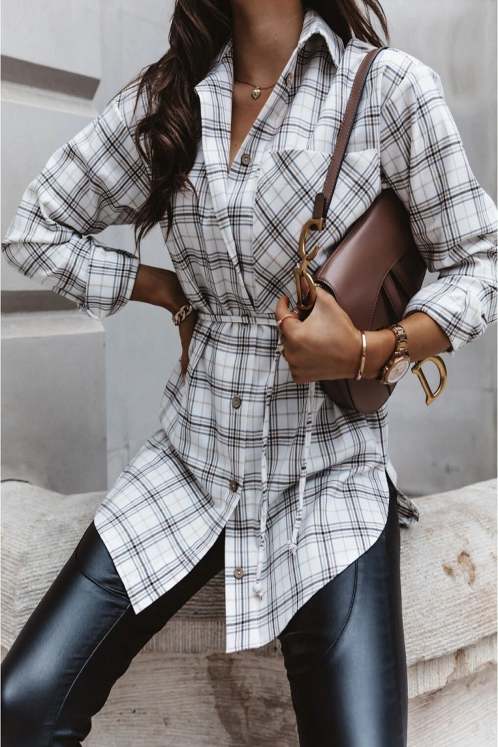 Plaid Mid-Length Long-Sleeved Shirt