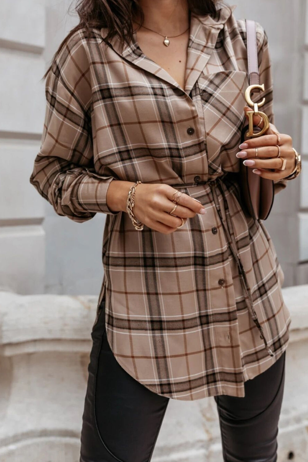 Plaid Mid-Length Long-Sleeved Shirt