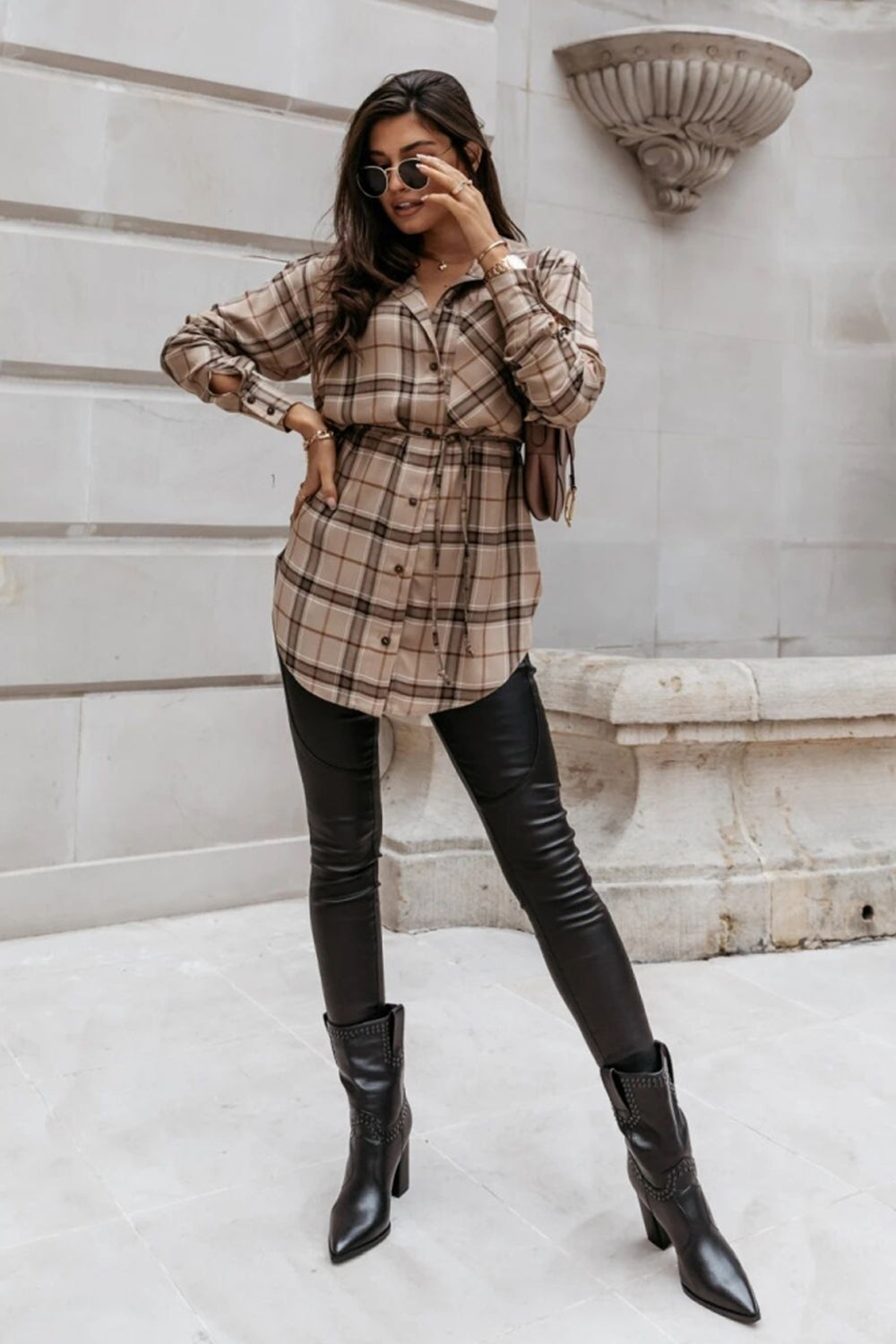 Plaid Mid-Length Long-Sleeved Shirt