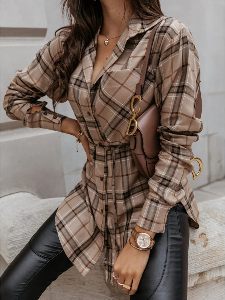 Plaid Mid-Length Long-Sleeved Shirt