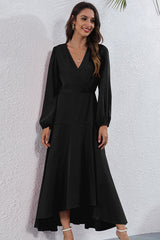 V-Neck High Waist Irregular Dress