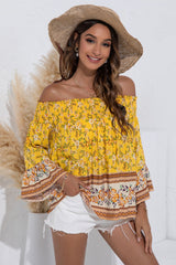 Off-Shoulder Floral Flared Sleeve Shirt