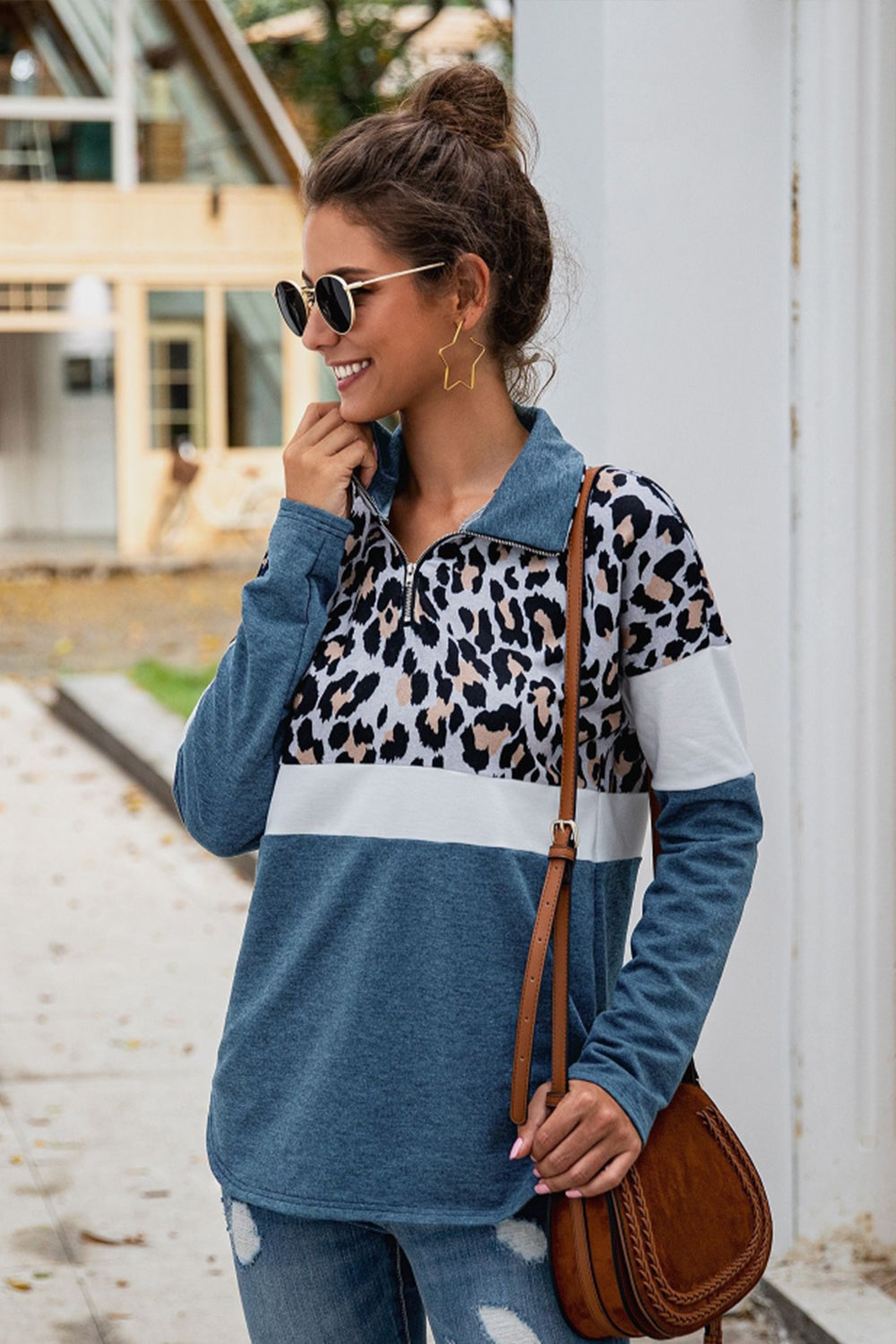 Leopard Patchwork Iiregular Top