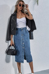 High Waist Single Breasted Denim Skirt