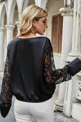Lace Panel Chiffon V-neck Top