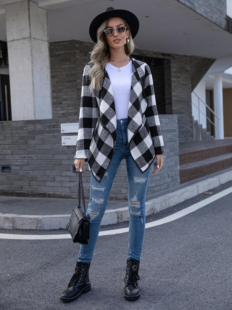 Plaid Tie Waist Suit Jacket