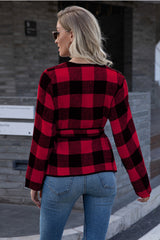 Plaid Tie Waist Suit Jacket