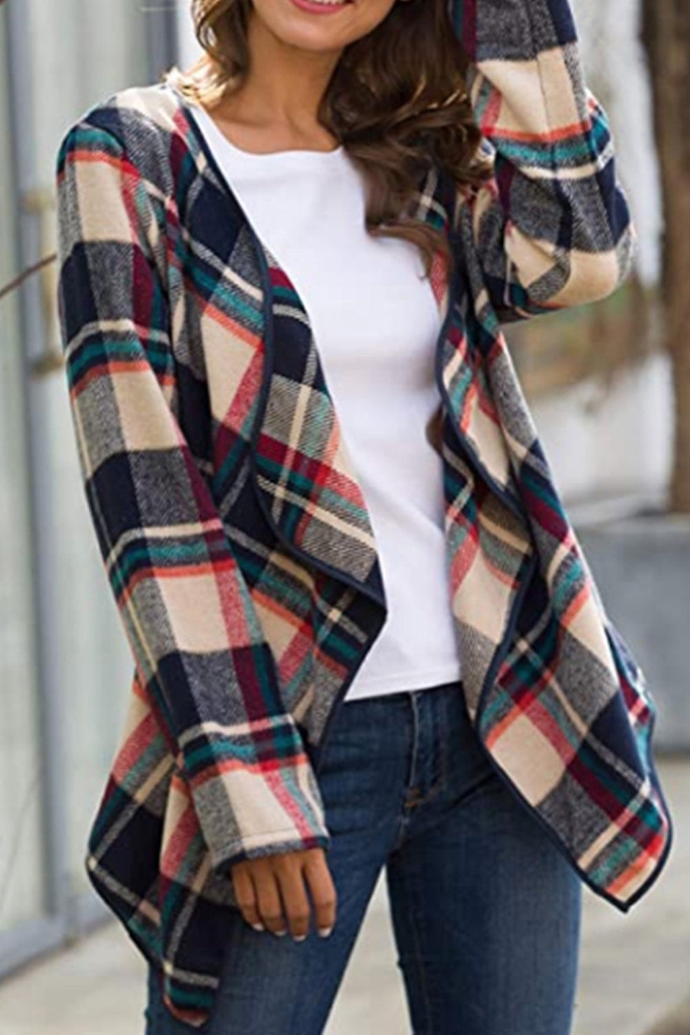 Plaid Tie Waist Suit Jacket