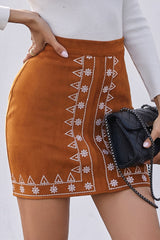 Embroidered Pattern High Waist Skirt