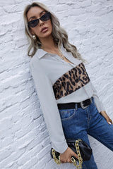 Panelled Leopard Print Long Sleeve Shirt