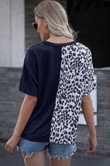 Leopard Print Round Neck Short Sleeve T-shirt