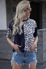 Leopard Print Round Neck Short Sleeve T-shirt