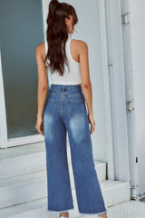 Ripped Denim Straight-leg Trousers