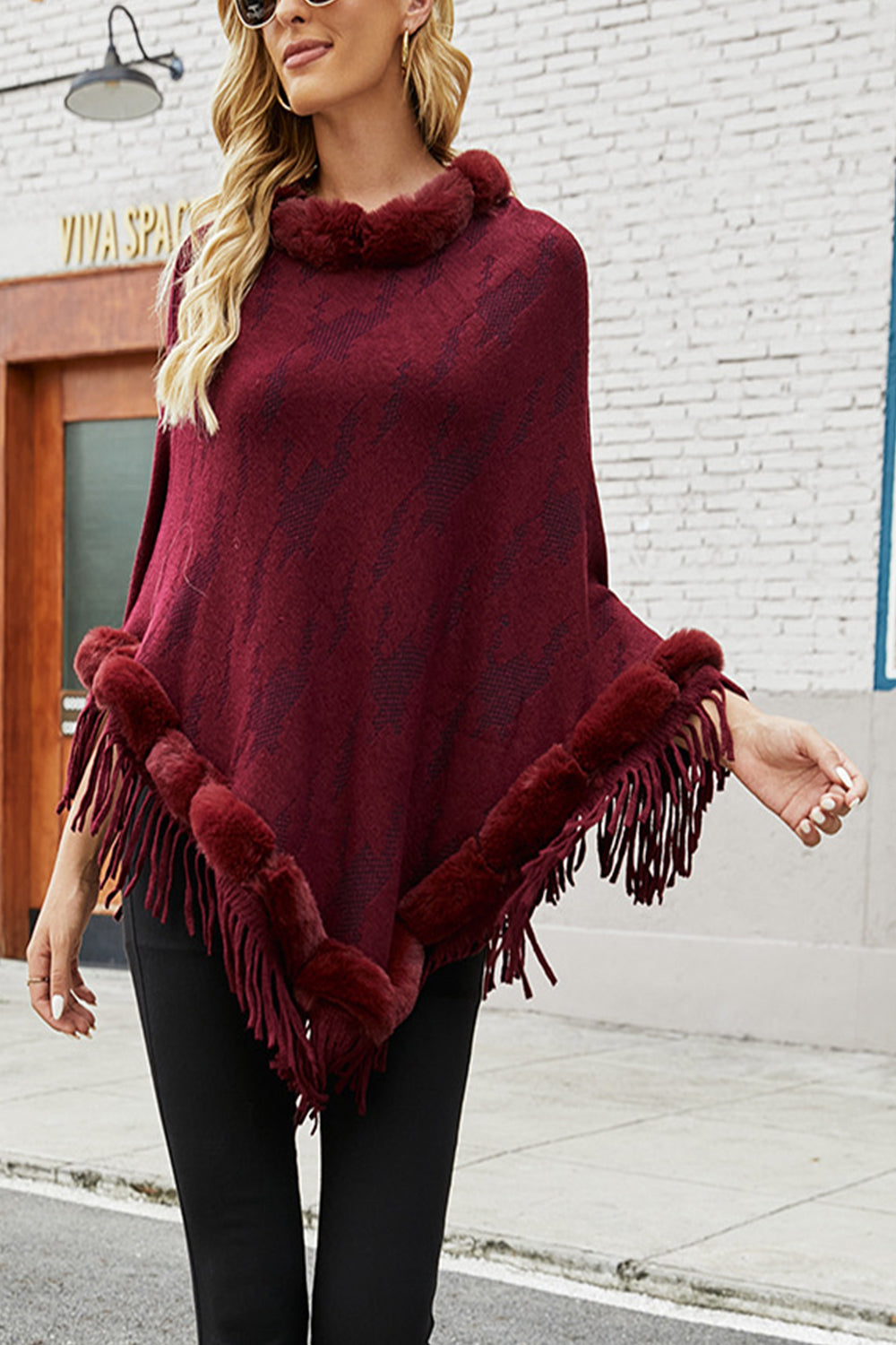 Furry Collar Tassel Cloak Shawl