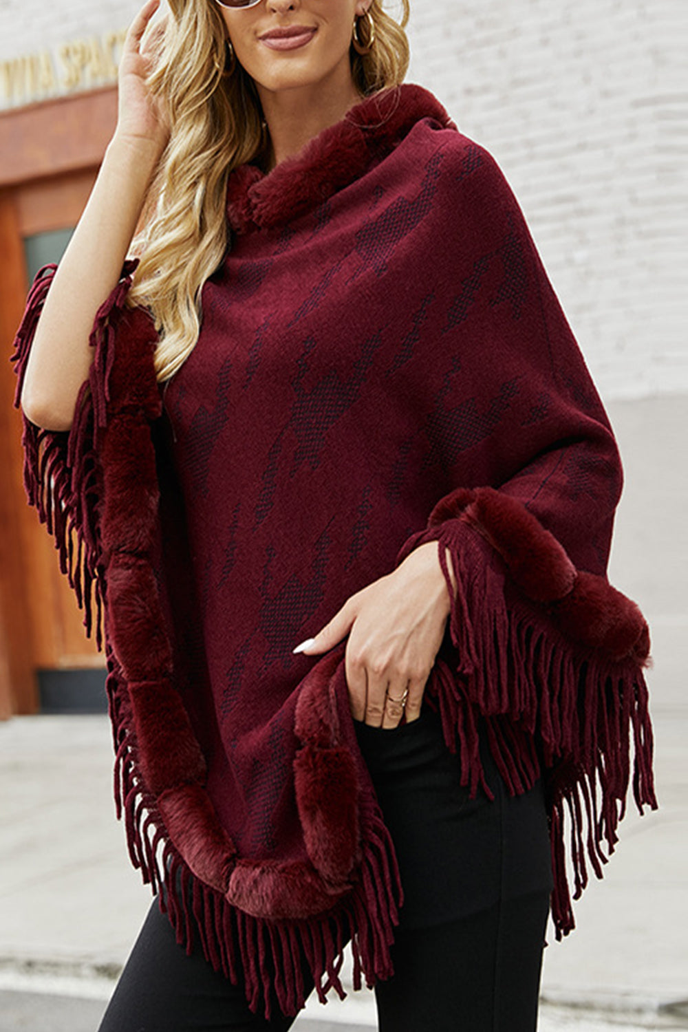 Furry Collar Tassel Cloak Shawl