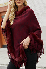 Furry Collar Tassel Cloak Shawl
