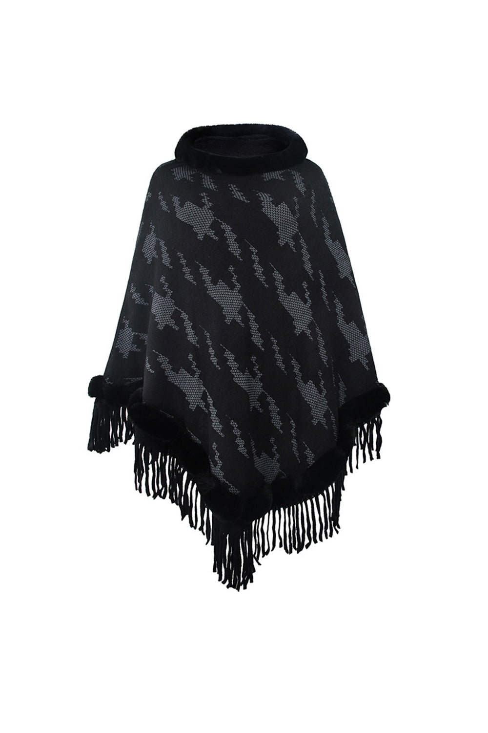 Furry Collar Tassel Cloak Shawl
