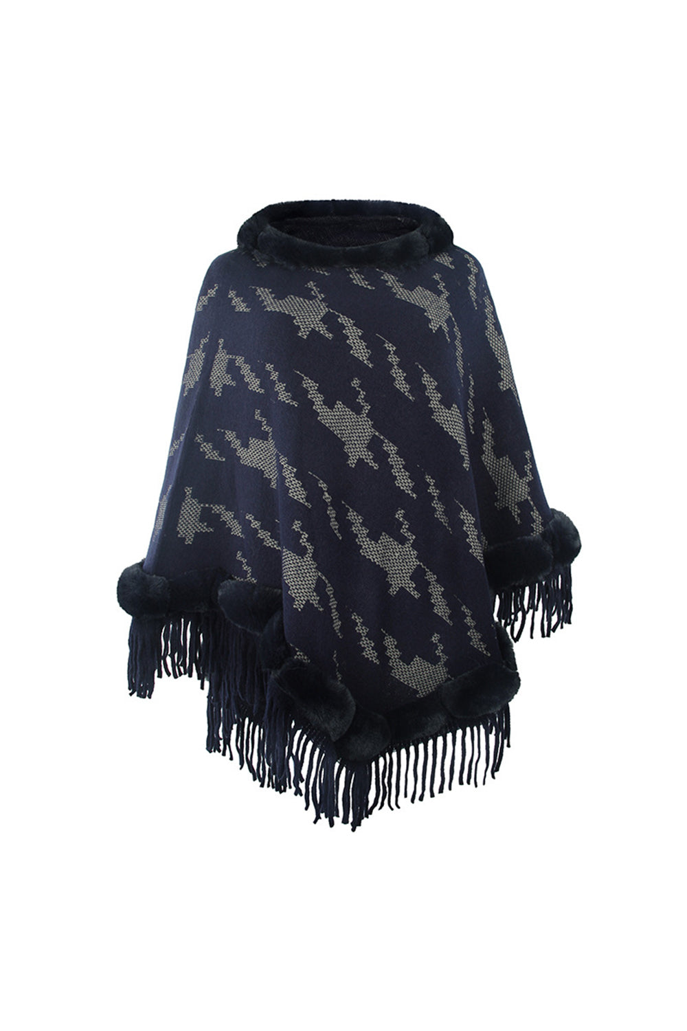 Furry Collar Tassel Cloak Shawl