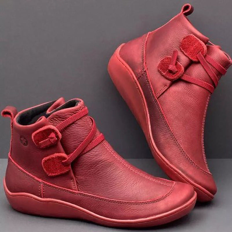 Retro Solid Color Slip On Faux Leather Flat Boots