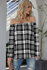Off-the-shoulder Check Sweater