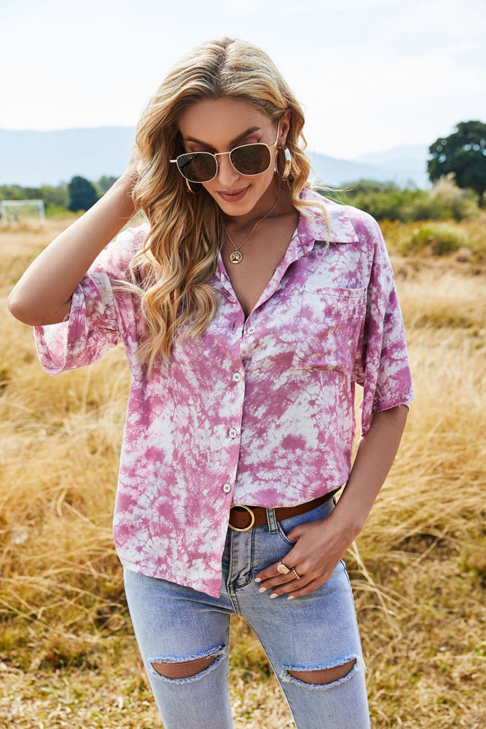 Tie-Dye Short-Sleeved Gradient Shirt