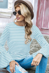 Round Neck Flared Sleeve Striped T-shirt