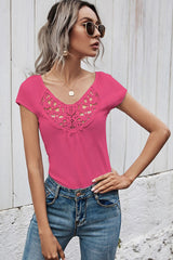 Hollow Stitching Solid Color Shirt