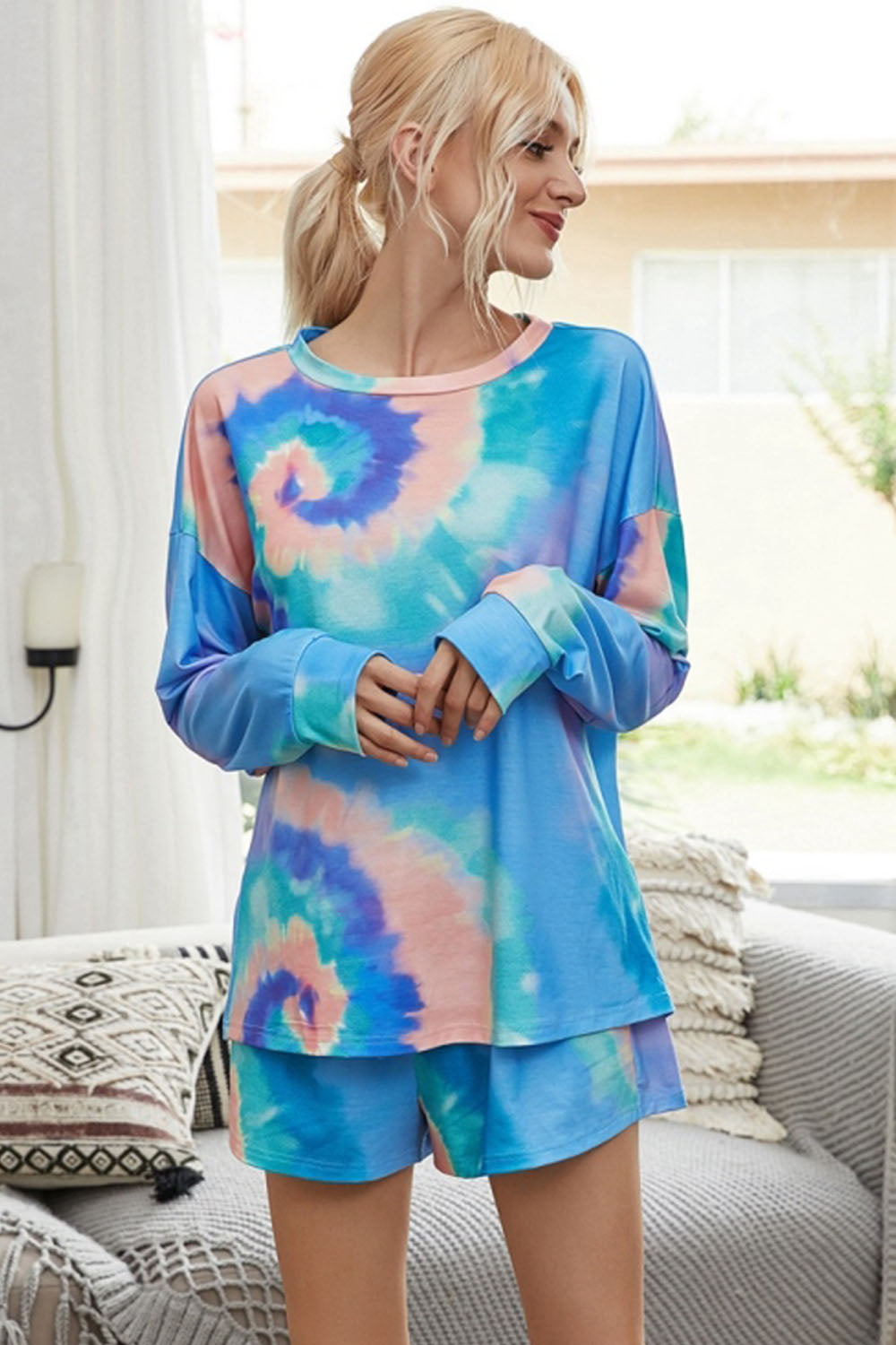 Long-Sleeved Shorts Tie-Dye Pajamas