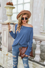 Waffle Long Sleeve One-shoulder T-shirt