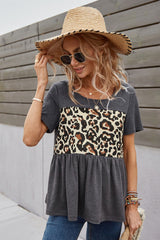 Leopard Print Stitching Loose Shirt