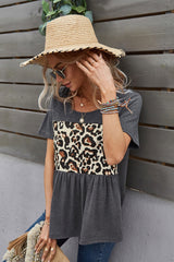Leopard Print Stitching Loose Shirt