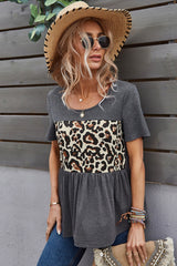 Leopard Print Stitching Loose Shirt