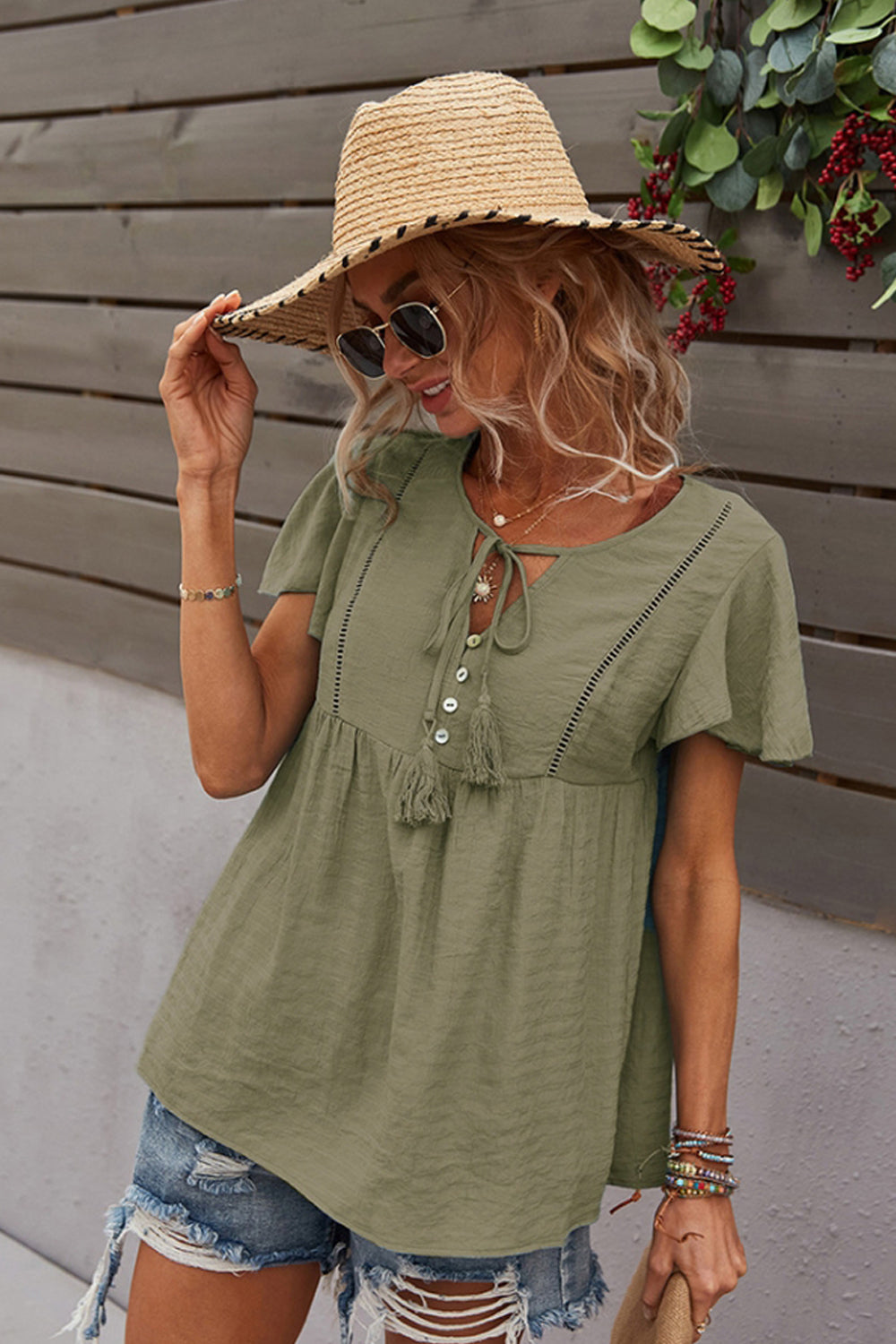 Tie Solid Color T-Shirt